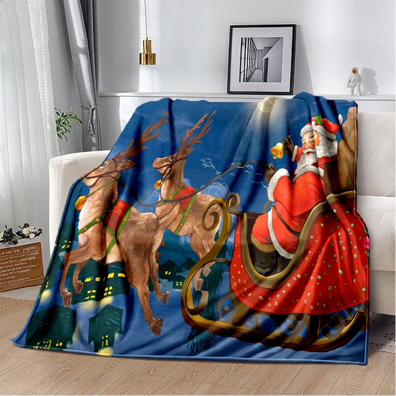 Cartoon Santa Claus Merry Christmas Tree Kid Gift  Soft Plush Blanket,Flannel Blanket Throw Blanket for Living Room Bedroom Sofa