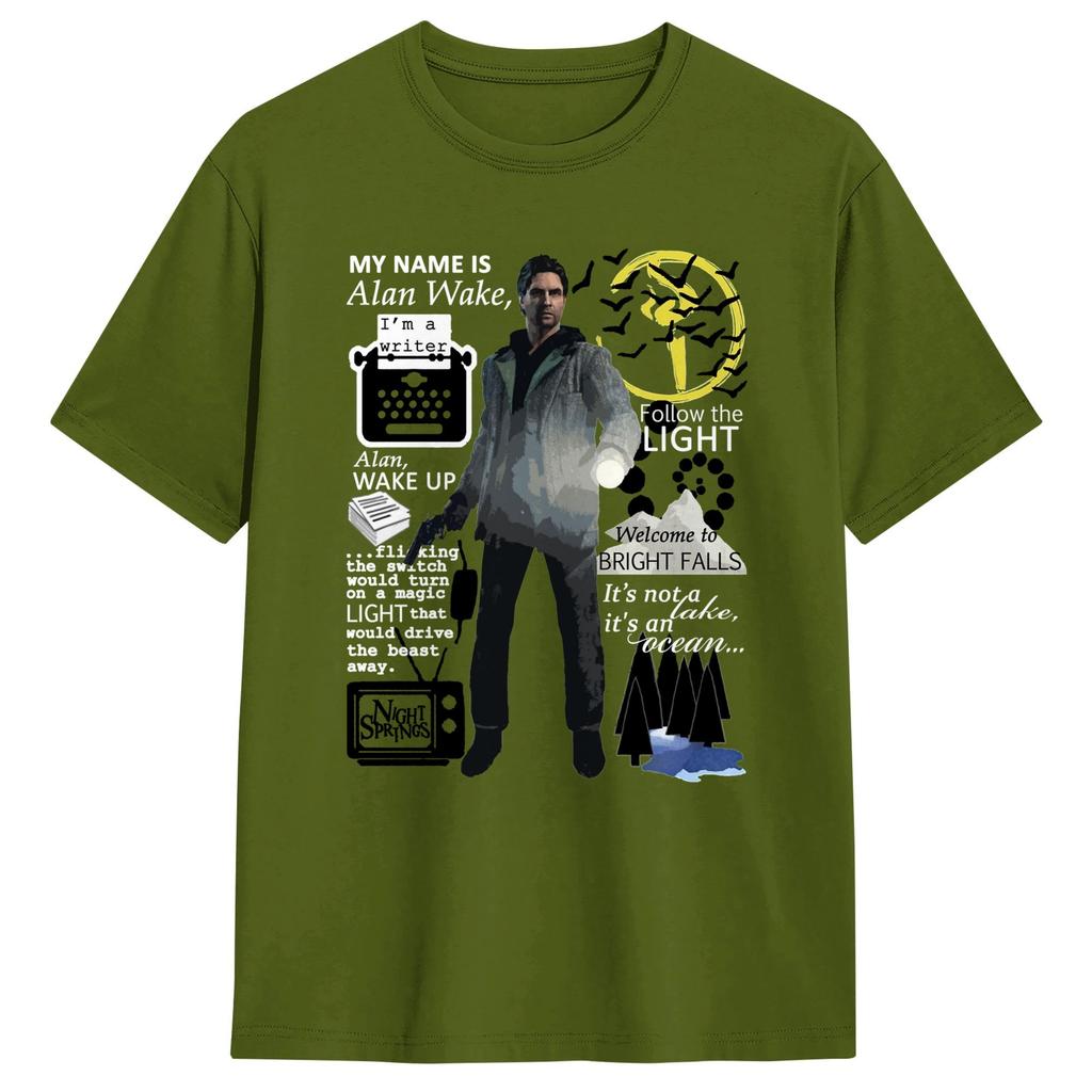 Casual T Shirt Beach Alan Wake Novelty TShirts 100 Cotton Tee Shirt for Men Y2K Basic Short Sleeve Clothing