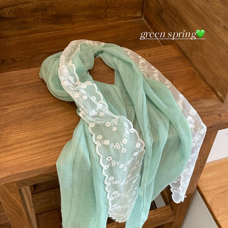 Jasmine Green Grapes Mori Style Cotton Linen Silk Scarf for Women - Spring/Summer 2025 Neck Accessory