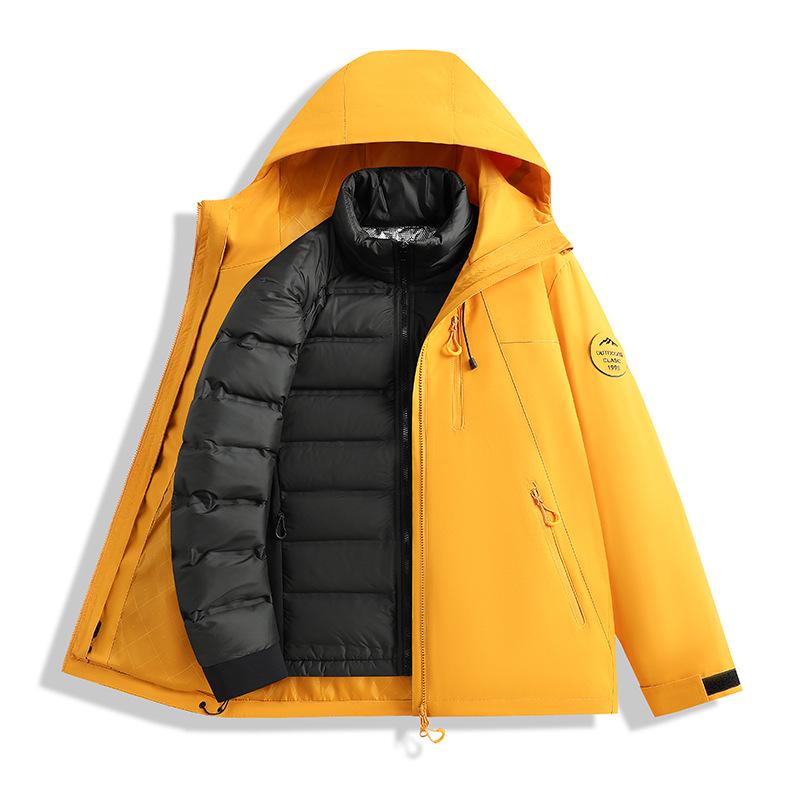 Men's and Women's Custom Outdoor Two-Piece Jacket Set: Three-in-One Shell with 90% Duck Down Lining and Print Logo.