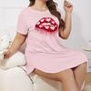 Plus Size Koszula nocna damska z krótkim rękawem Homewear letnia swobodna krótka sukienka z okrągłym dekoltem i nadrukiem