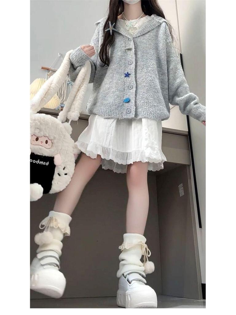 Women's Gray Knitted Hooded Cardigan - New Spring/Autumn Petite High-End Sweater Coat