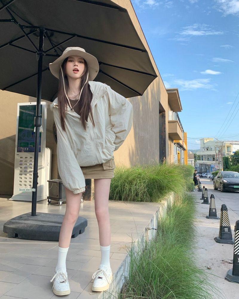 Women's Casual Sporty Long Sleeve Jacket - Spring Versatile Hooded Sun Protection Coat