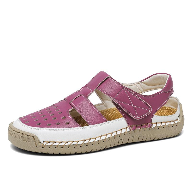 Damensandalen Luxus Rindsleder Sandalen 2025 Neue Sommer Freizeit Römische Schuhe für Damen Ausgeschnittene Strandsandalen Flache Sandalen