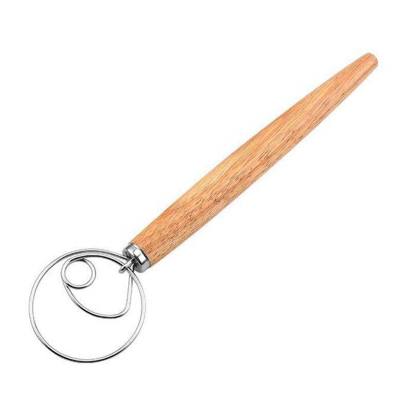 

Flour Stirrer Wood Handle Stainless Steel Coil Dough Stirrer Kitchen Tool (BPA Free, No FDA) B