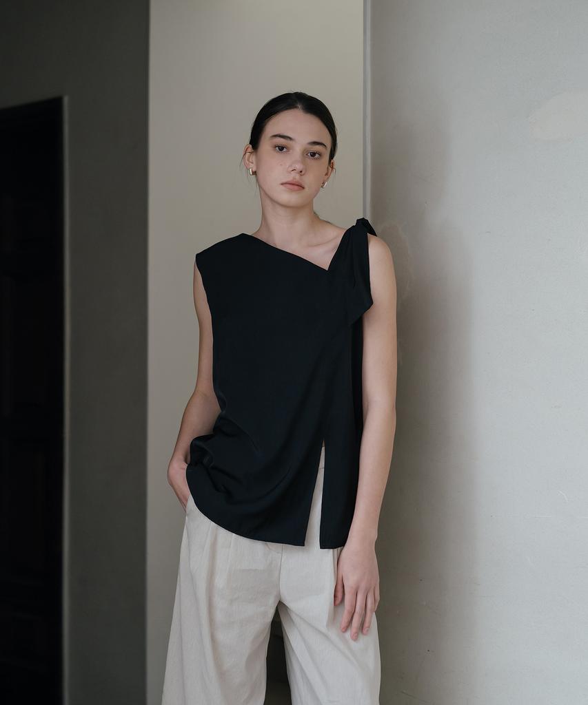 YOUNESS Black Asymmetric Blouse