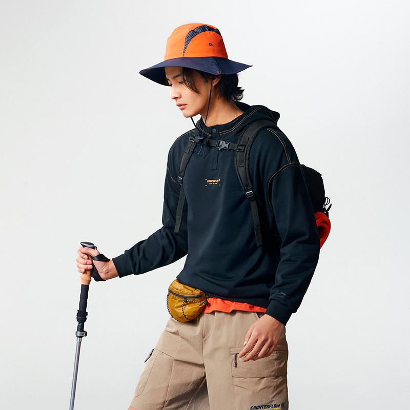 Li Ning CF Suo Jian Long Zai Ye Mikina s kapucí s potiskem písmen Volná Unisex mikiny Černá AWDU805-2