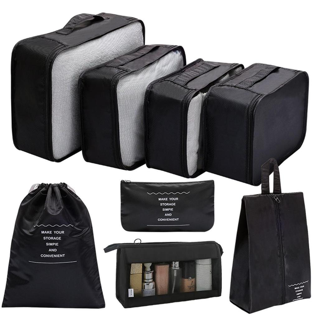 Twill 8-piece Multi-purpose Travel Storage Bag Set for Clothes & Toiletries