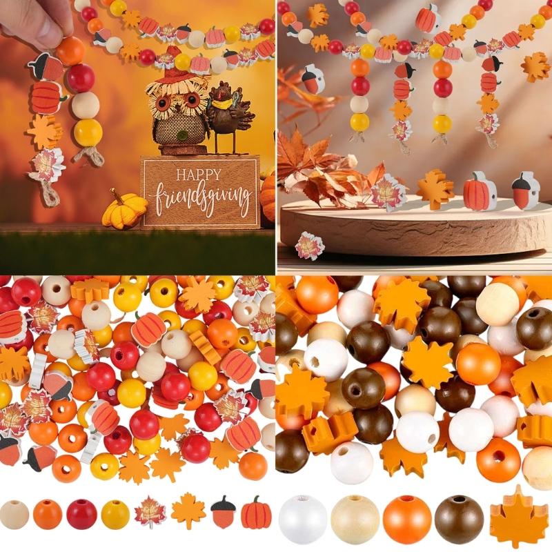 User Friendly Wooden Beads Set Thanksgiving Decoration Handmade Craft Easy Assembly Holiday Beads For Festival Projects
