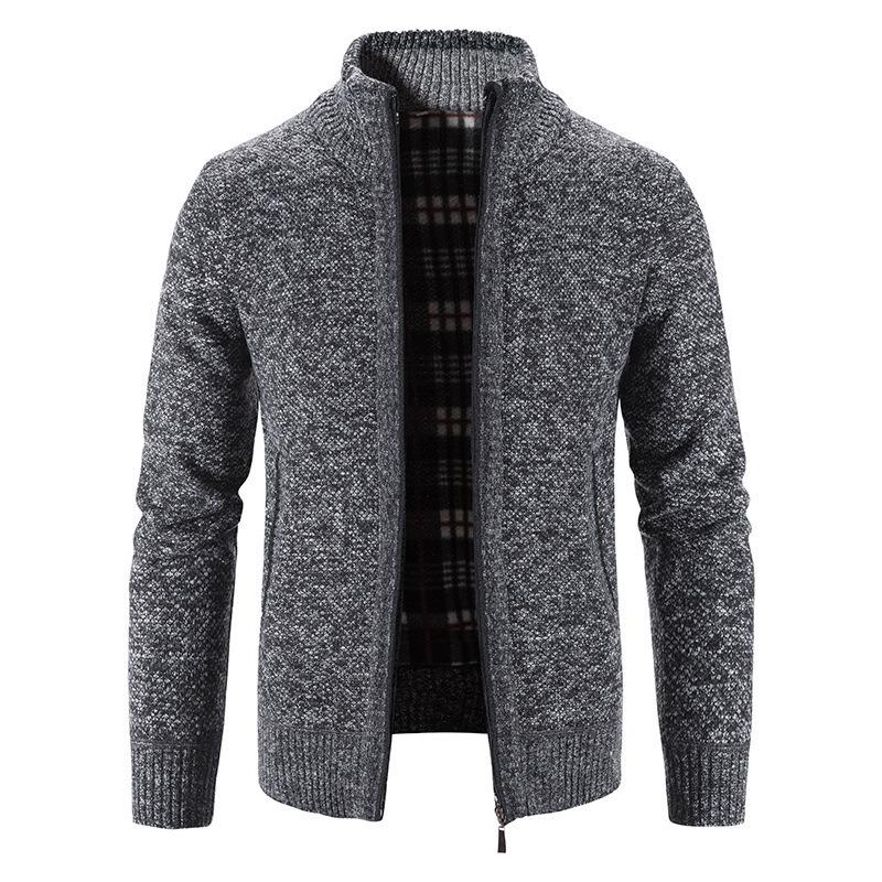 Men S Long Sleeve Thick Knit Cardigan Casual Stand Collar Sweater