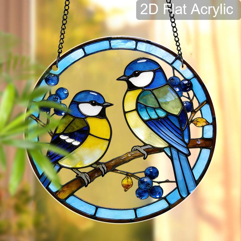 Acrylic Two Birds Suncatcher Stained Glass Effect Window Hanging Ornament Bird Themed Gift for Home