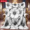 1pc 2D Black And White Hand-Drawn Hibiscus Theme Pattern Flannel Blanket, Soft HD Digital Print, Cooling Blanket Suitable for All Seasons! Soft And Br