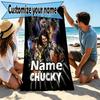 Custom Name Personalized Bride of Chucky Print Beach Towel, for Trip Camping Beach Party Home Decor, Birthday Gift for Family & Friends