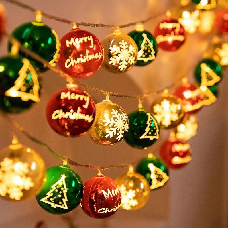 1PC 1.5m10leds Battery Powered Yellow Red Green Christmas Ball String Light for Christmas Atmosphere Party Room Festival Decor