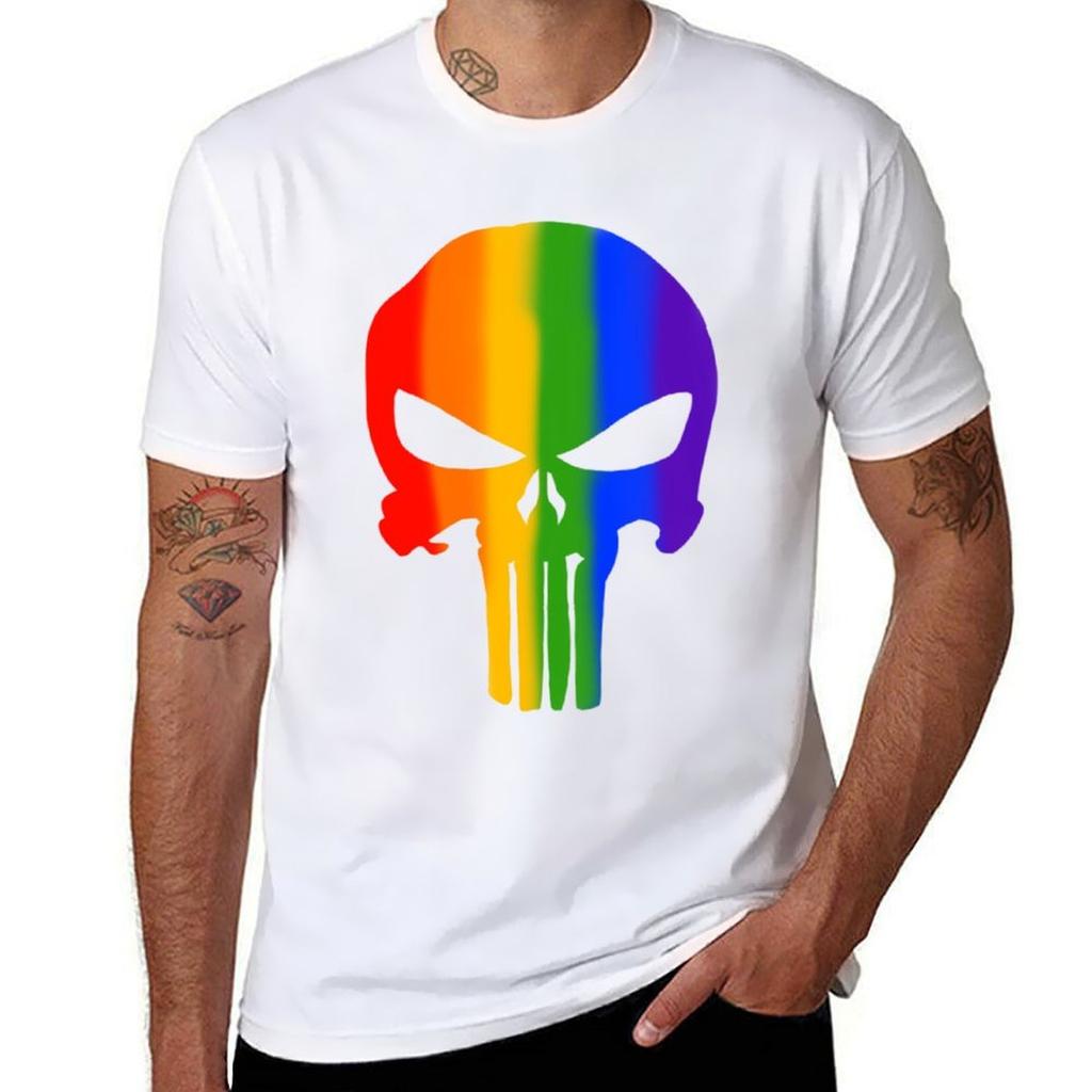 Gay Pride Skull Tshirt Minimalist Casual Short Sleeve Top