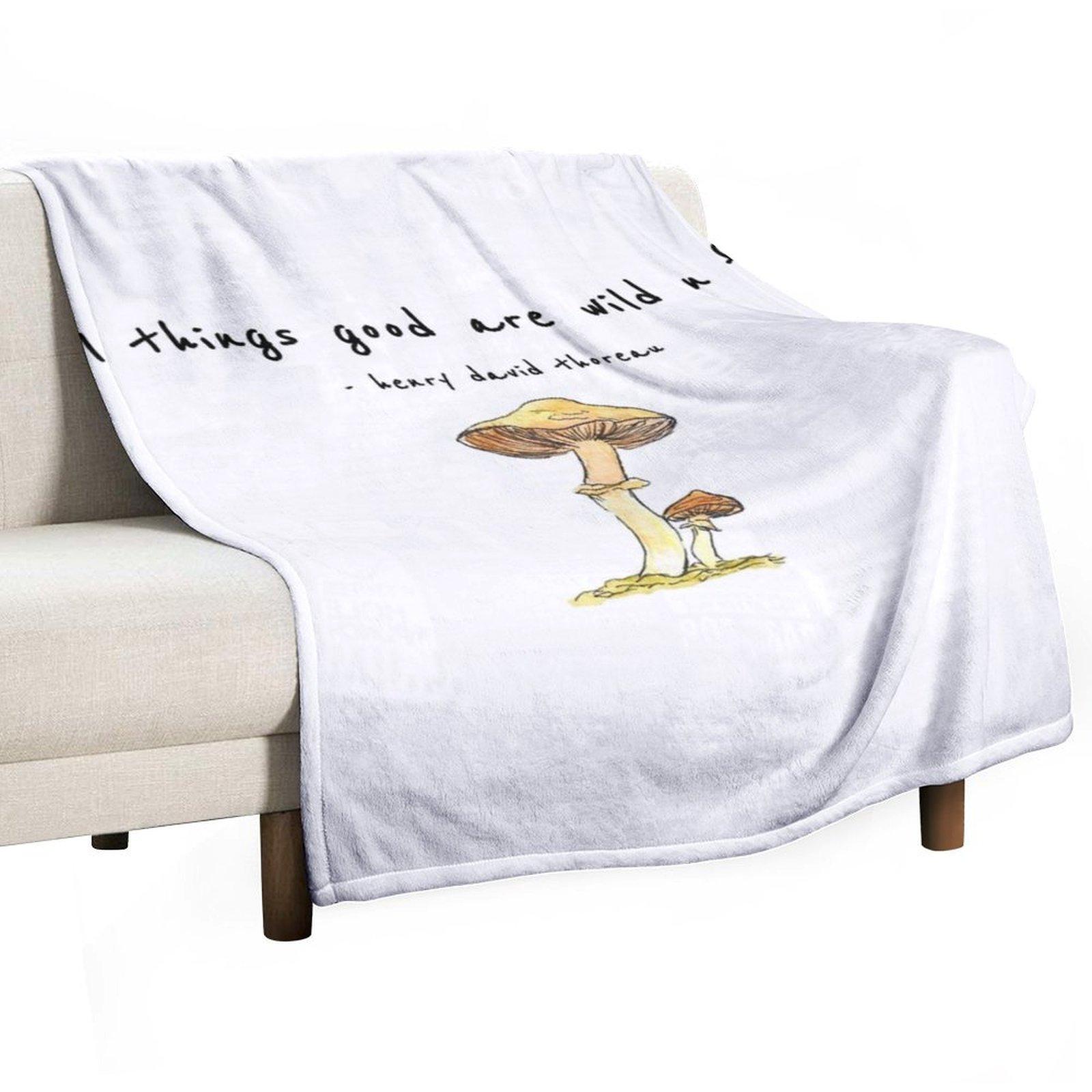 Watercolor Mushroom - Thoreau quote Throw Blanket anime Camping Decorative Sofa Weighted Blankets 30x40in