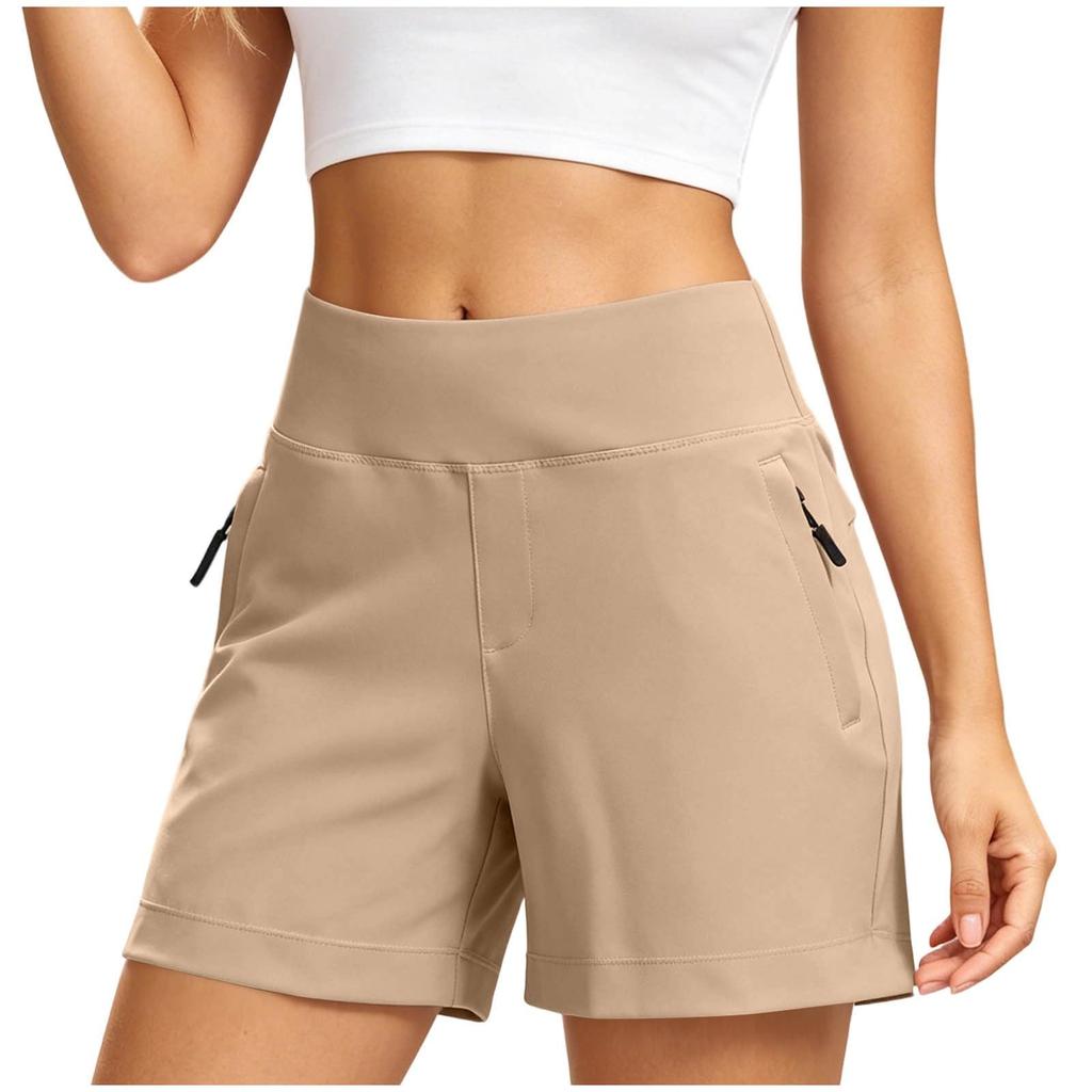 Hohe Taille Yoga-Shorts für Damen mit Reißverschlusstaschen Dehnbar Athletische Workout-Shorts Weicher Stoff Bequeme Passform