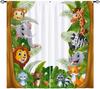 Animal Curtains Rod Pocket Kids Boys Girls Forest Giraffe Lion Elephant Monkey Zebra Rhinoceros Jungle Zoo Print Pattern Window