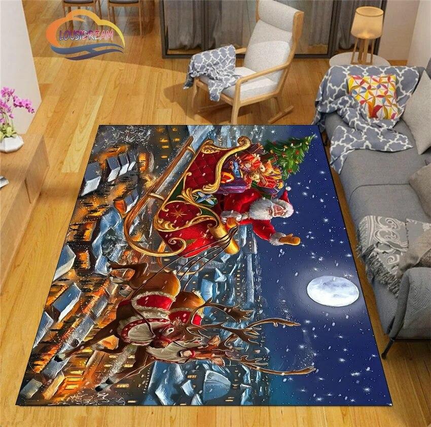 Christmas Rug Santa Playroom and Bedroom Plush Carpet Non-slip Soft Play Mat Bed Area Rug Parlor Decor