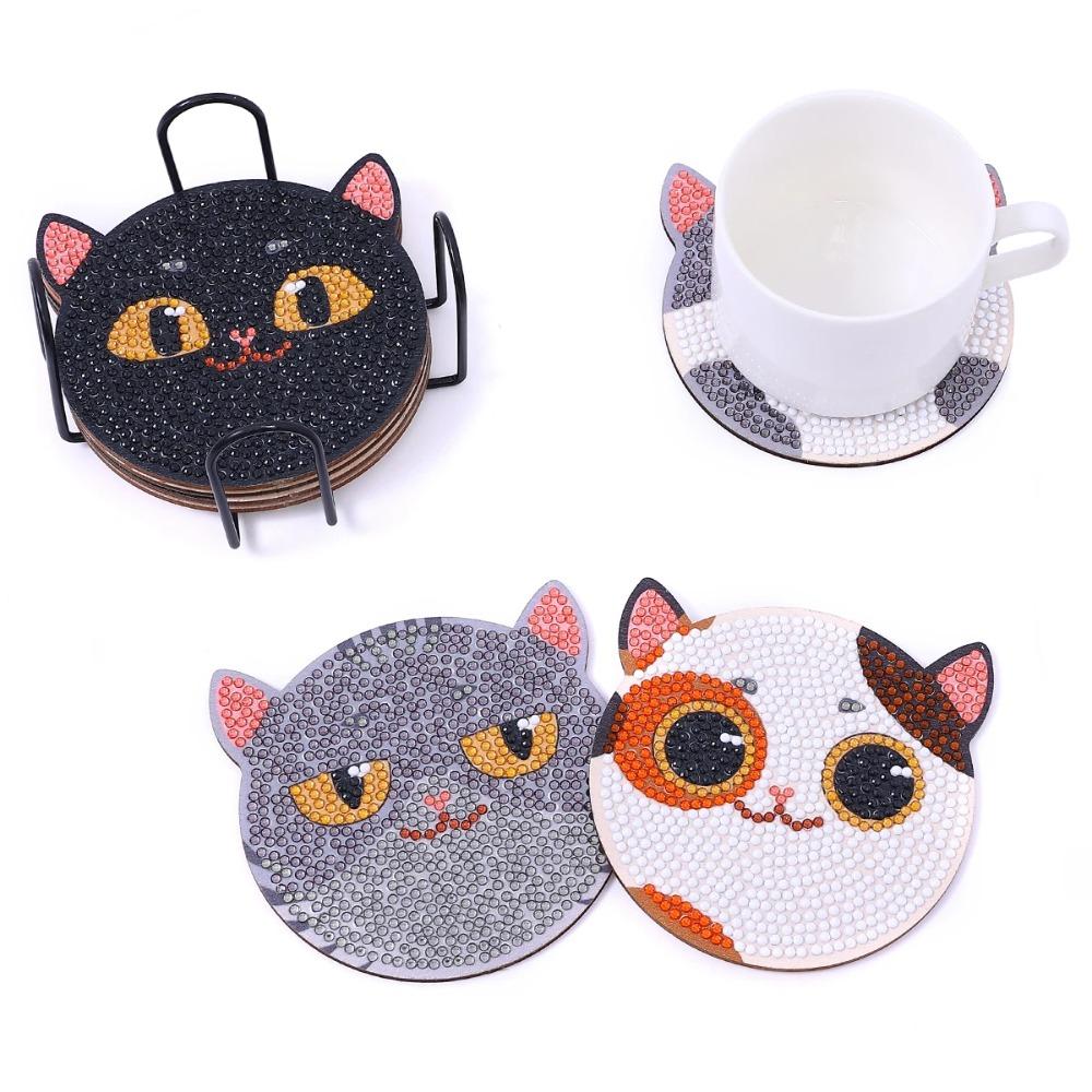 Anti Slip DIY Painting Coasters Cartoon DIY Cat Tablemat Friend Gift