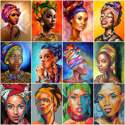 Quadrado completo redondo pintura diamante mulher africana mosaico diamante retrato ponto cruz artesanal presente