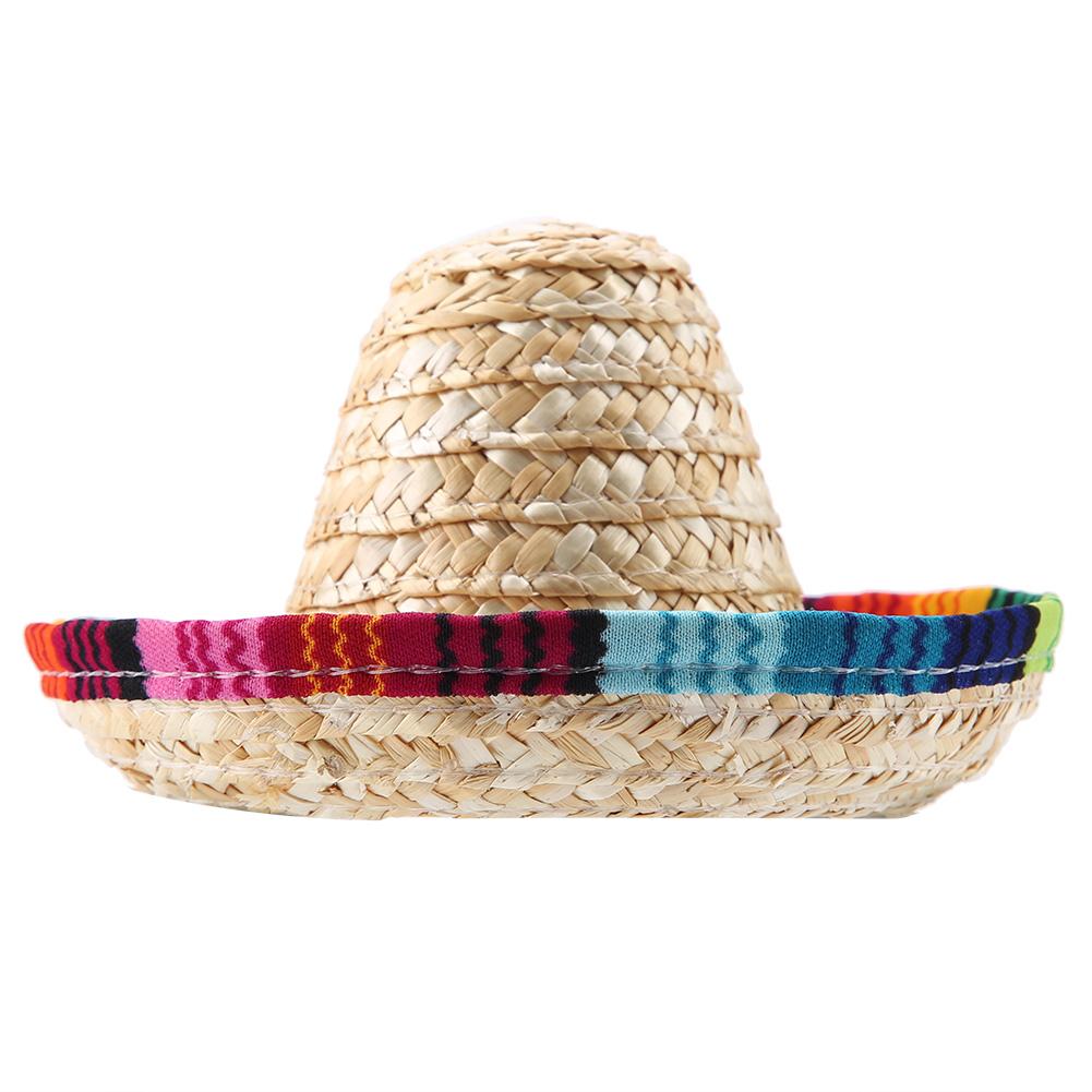 Mini Straw Sombrero Party Hat for Small Pets Puppy Cat with Cotton Rope Adjustment
