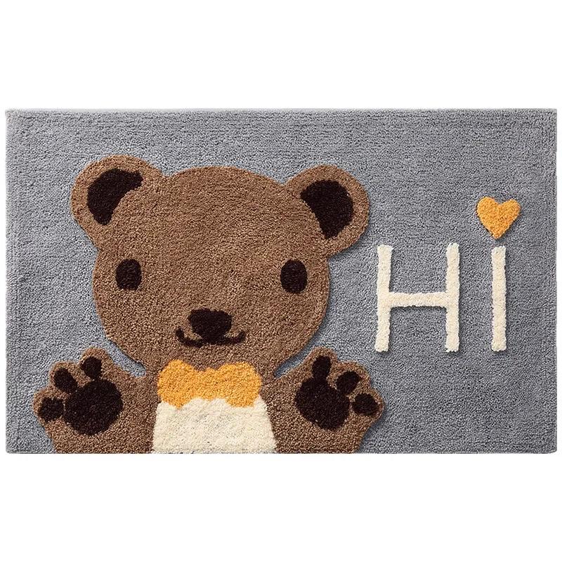 Frog and Bear Flocking Bath Mat Home Decoration Door Mat Non-slip Absorbent Bathroom Doormat Super Soft Fiber Bath Rug