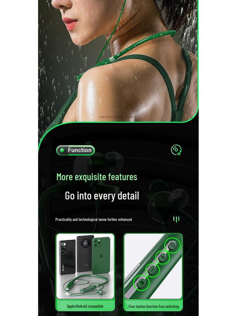 BT-7 Wireless Bluetooth Sports Neckband Earphones with Card Slot, Digital Display & Noise Cancelling - Black
