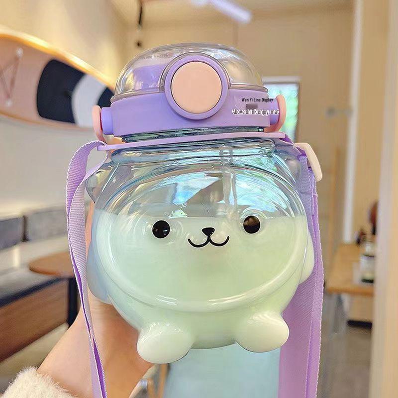 Large Capacity High-Temp Resistant Stylish Water Bottle with Straw for Girls - Perfect for Sports & Summer