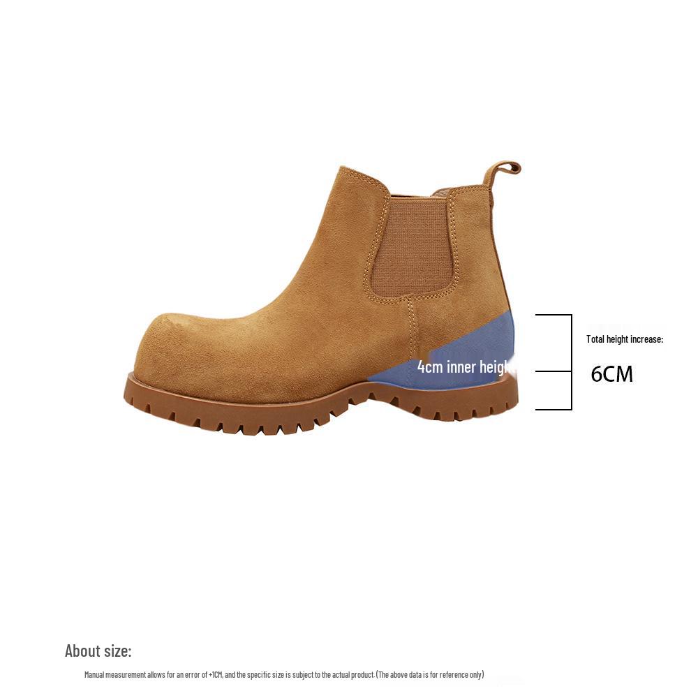 Women's Retro Suede Height-Boosting Chelsea Ankle Boots - 6cm Thick Sole, Round Toe