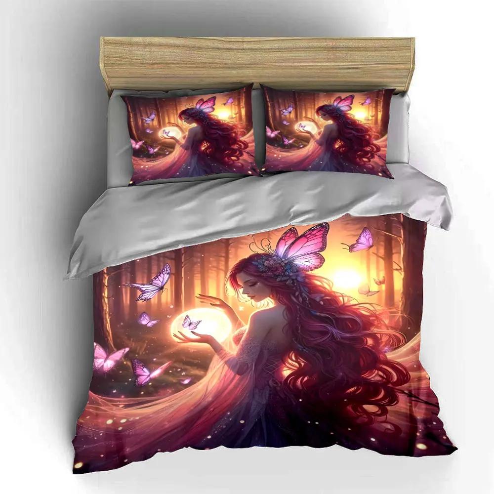 Fairy-Themed Artwork Set Bedding Set with 1 Duvet Cover 2 Pillowcases Single Double King Queen Gift
