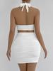 2024 Women's Halter Tie-up Two-Piece Bodycon Set: European and American Style Sexy Ruched V-neck Camisole Dress