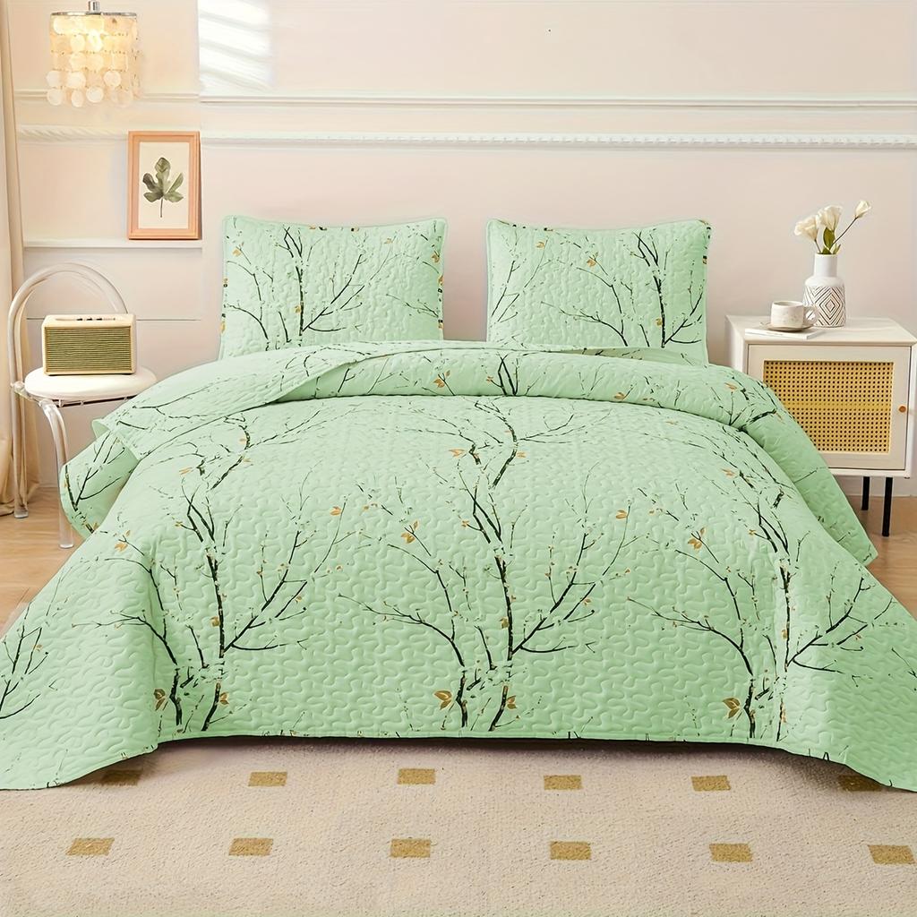 Classic Floral Print Non-Slip, Universal Warmth Bedding Ramadan 3 Piece, Quilted Patchwork Bed Skirt Set