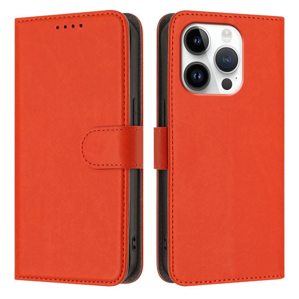 For iPhone 16 Pro Leather Case Solid Color Phone Cover with Wallet
