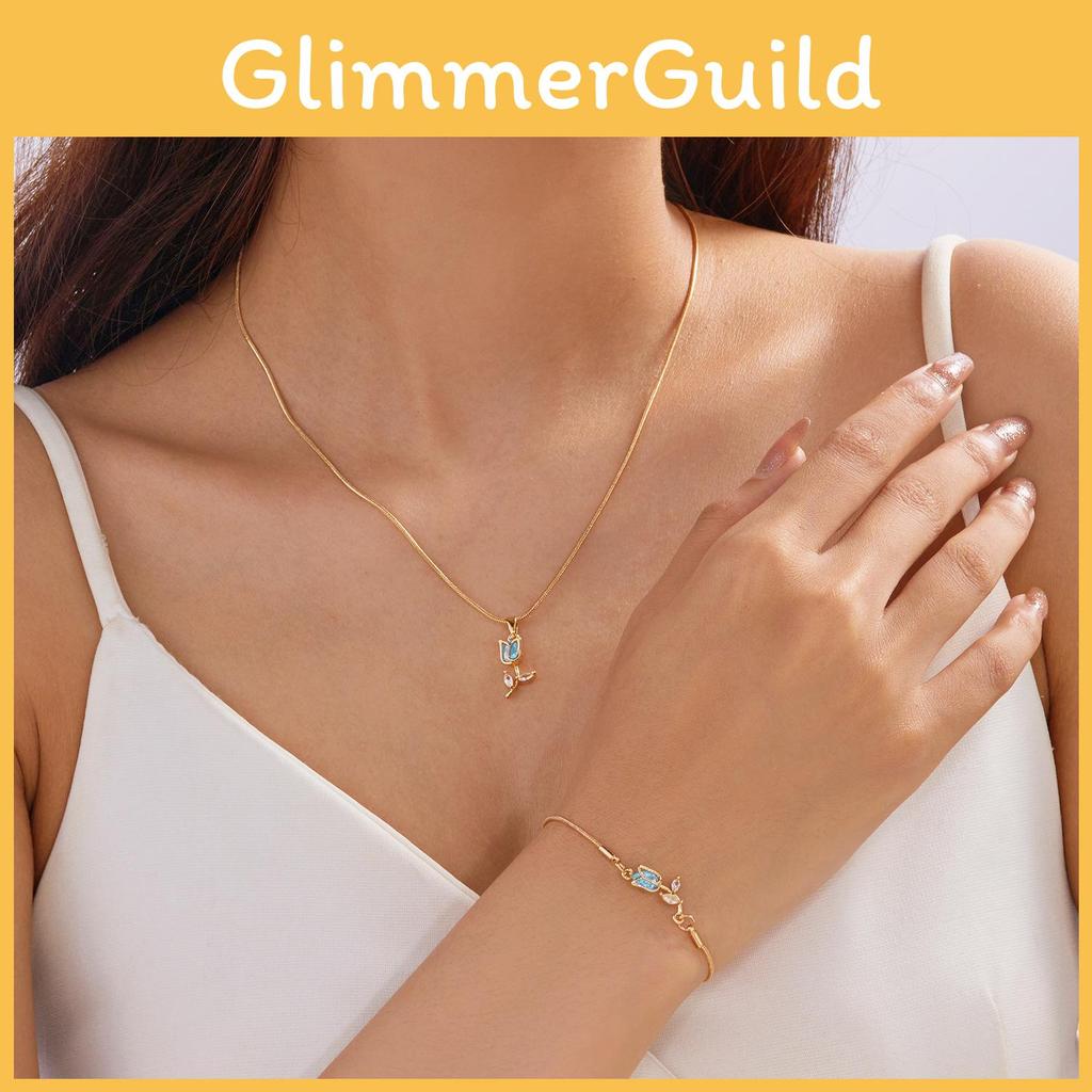 Tulip Pendant Necklace Copper Chain Womens Elegant Spring Jewelry