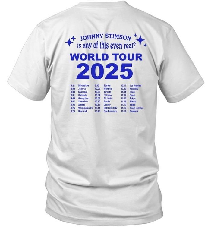 

Johnny Stimson 2025 World Tour T-Shirt Concert Dates Cities Band Tee S