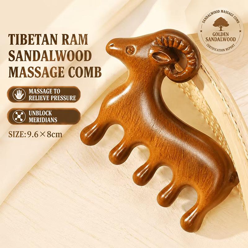 Sandalwood Goat Shaped Massage Comb Smooth Rounded Teeth Scalp Soothing For Daily Hair Care Home Relaxation