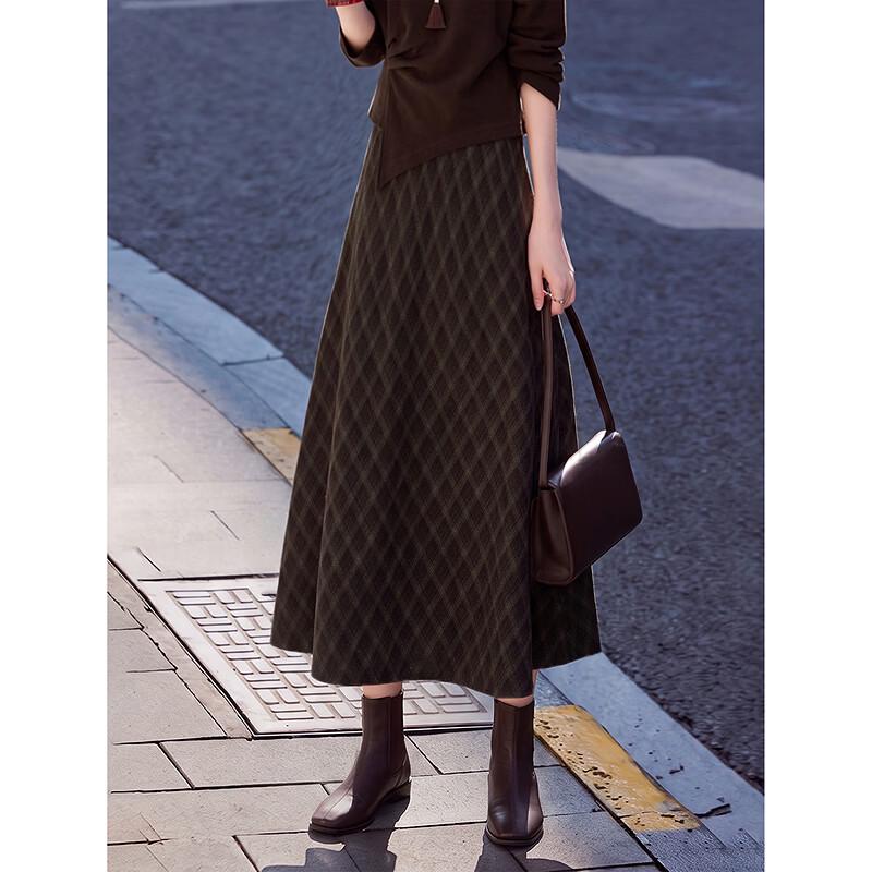 Vintage Plaid Fleece-Lined Maxi Skirt