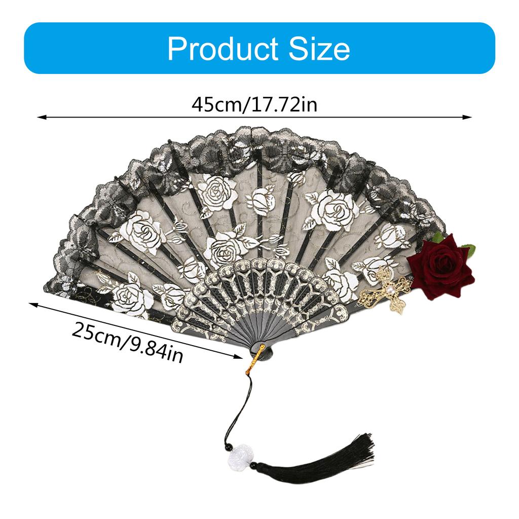 Retro Fan with Tassels Flower Fan Folding Fan Hand Fan Halloween Lace Fan Photo Props for Dancing Party
