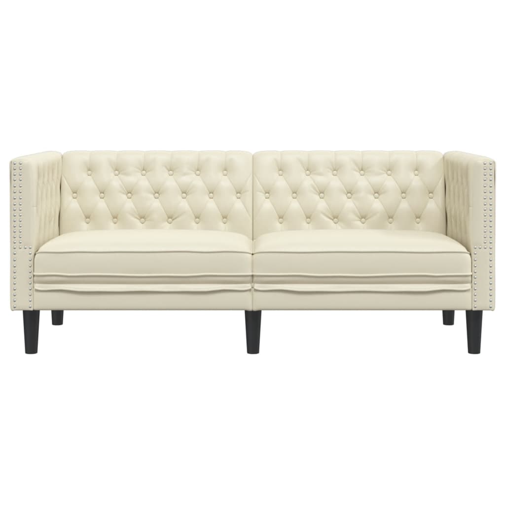 Vidaxl Sofa Chesterfield, 2-Os., Kremowa, Tapicerowana Sztuczną Skórą