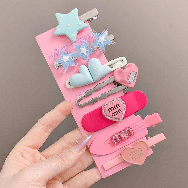 7pcs/set Metal Star Hair Clip for Women Heart Rhinestone Hair Pin Fashion Cute Girl Side Clip