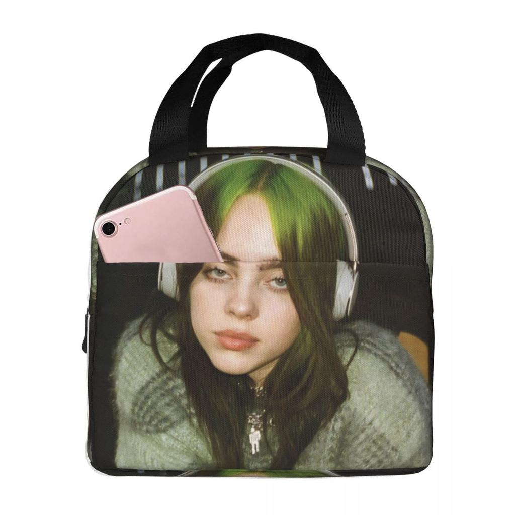 B-Billie-Girl E-eilish American Singer Insulated Lunch Bag Food Container Portable Thermal Cooler Lunch Boxes For School Office