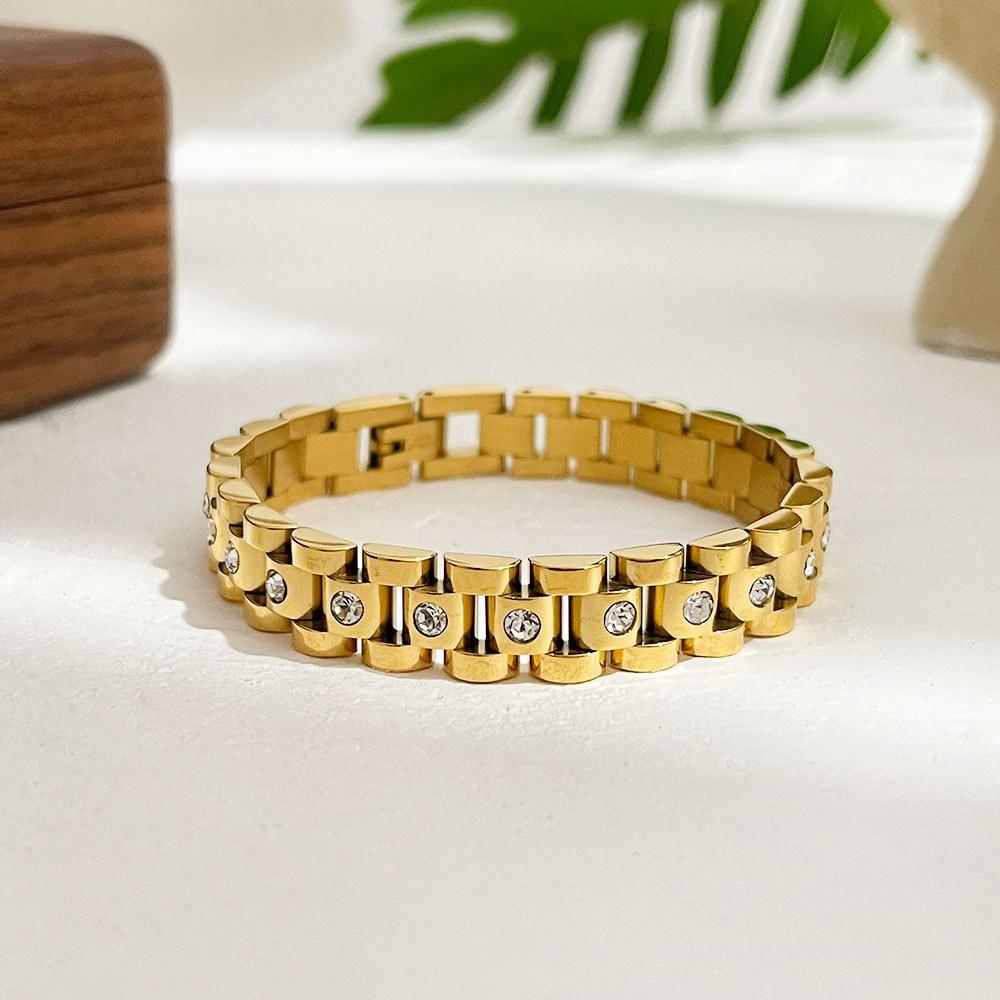 Light Luxury White Diamond Titanium Steel Watch Chain, High-end Men's and Women's 18K Gold Non-fading Ins Bracelet