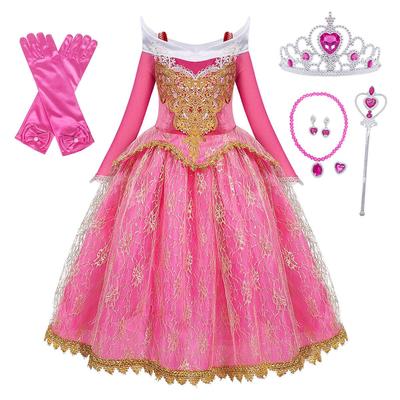 Dornröschen Prinzessinnenkleid für Mädchen (Alter 3-8) - Langärmeliges weihnachtliches Kleid in Rosenrot