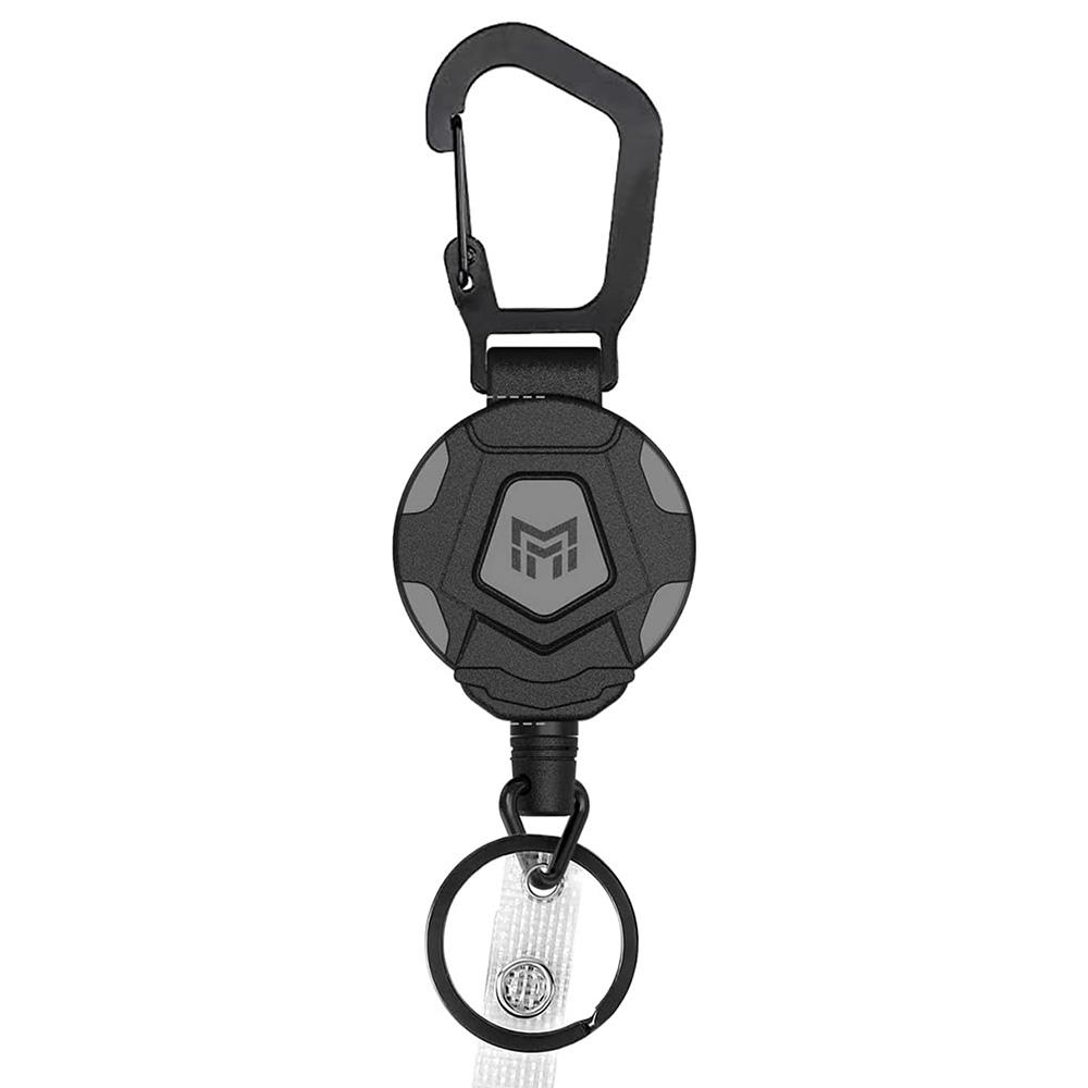 31.5” Steel Retractable Cord Keychain Anti Theft ID Badge Holder Reel Carabiner Heavy Duty Lanyard Telescopic Keychain серебряный
