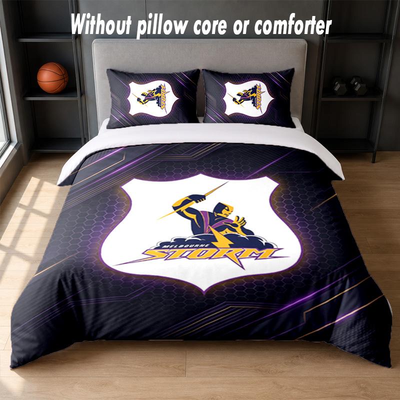 Melbourne Storm Design Bed Bedding Set 1 Duvet Cover + 2 Pillowcases Soft Breathable Household Bed Linens