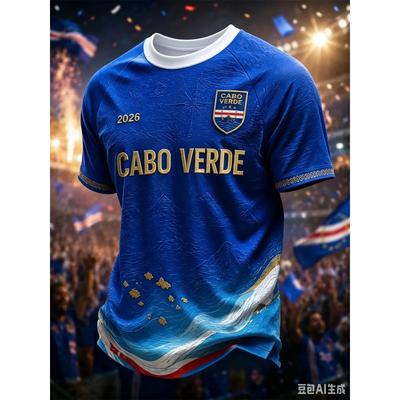 2026 Hommes T-shirt Carte Drapeau National du Cap-Vert Îles Étoile Impression 3D Séchage Rapide Fan de Football Casual Sport Manches Courtes Maillot Top