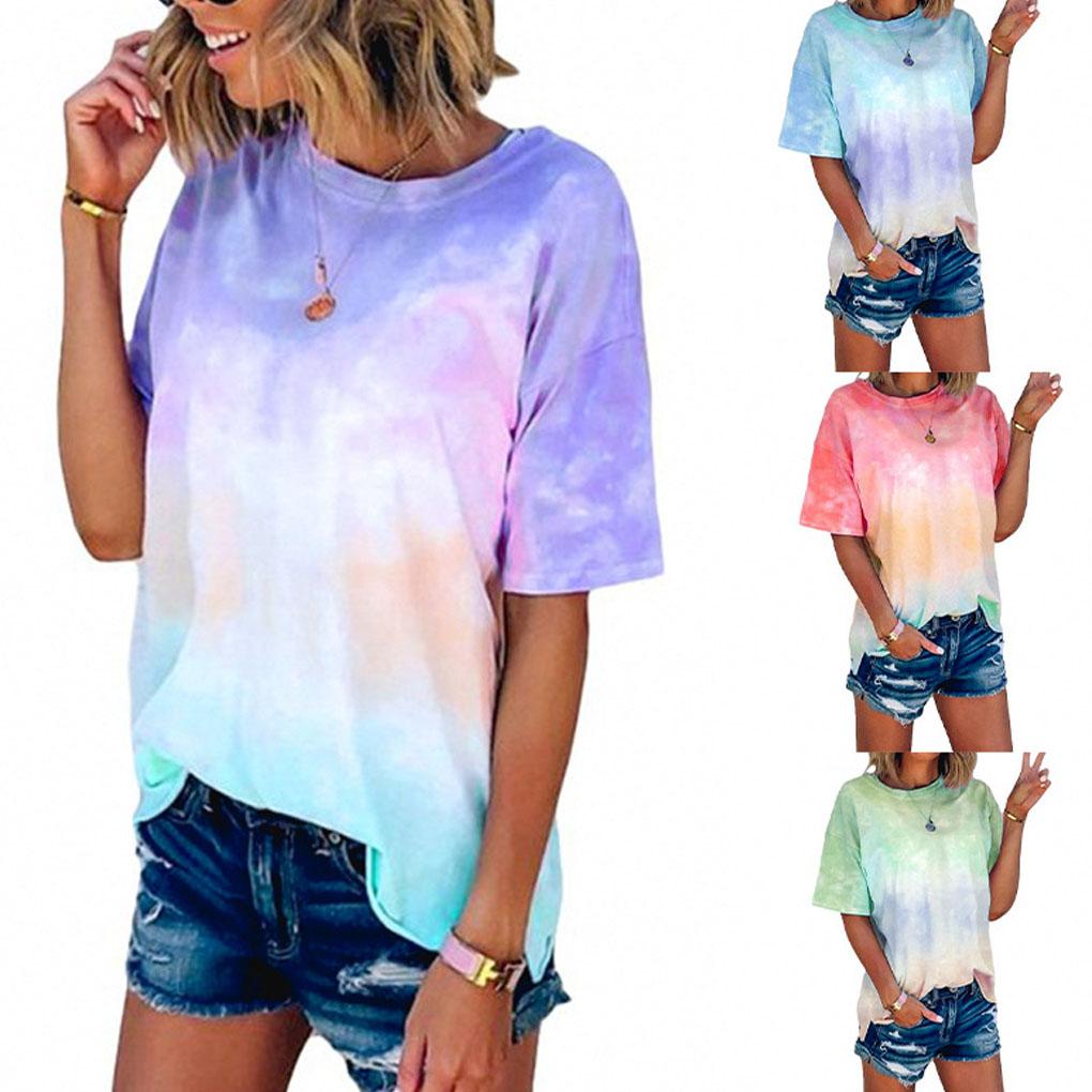 Nlife Women Short Sleeve Crew Neck Tie Dyed Shirt
