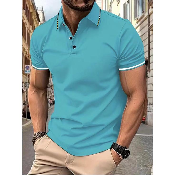 

Новая модная мужская летняя футболка с воротником Paul, мужская, плотная, свободного покроя, однотонная, с коротким рукавом 3XL озеро синий