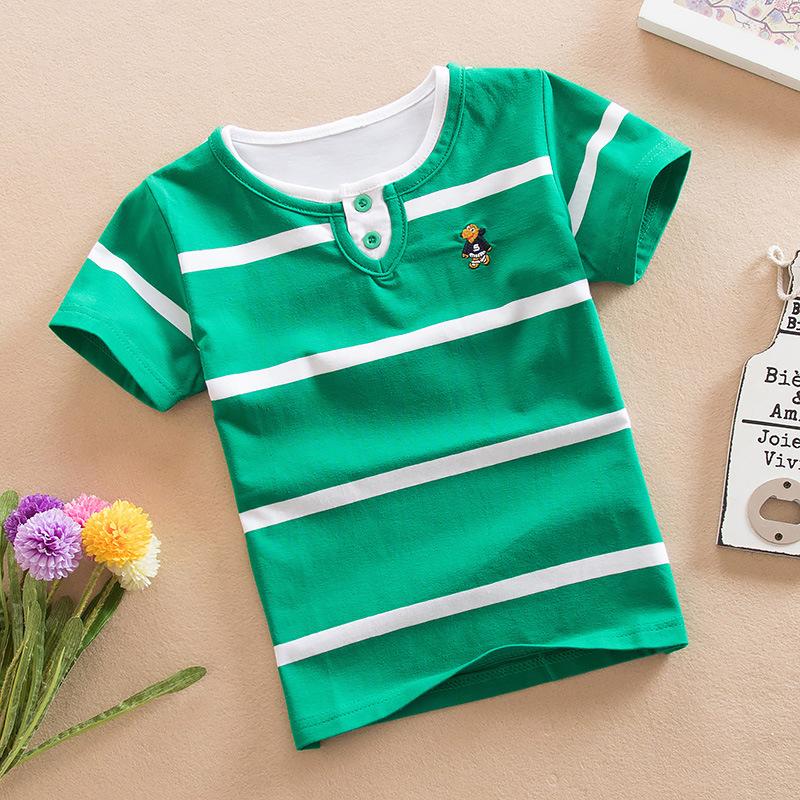 Summer Short-sleeved Striped T-shirt for Children and Middle-aged Children, Cotton Round Neck Top, Bottoming Shirt, Children's T-shirt Half Sleeve